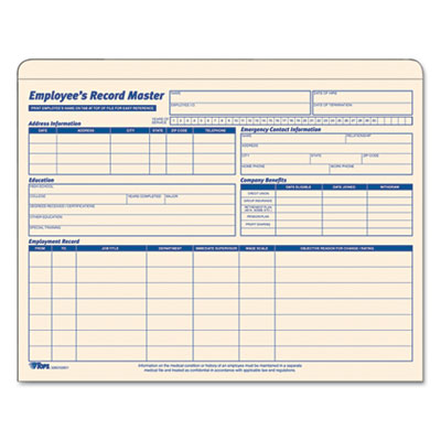 Tops Business Forms 32801 TOPS Employee Record Master File Jacket