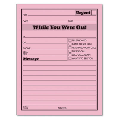 Tops Business Forms 3002P TOPS Pink Message Pad