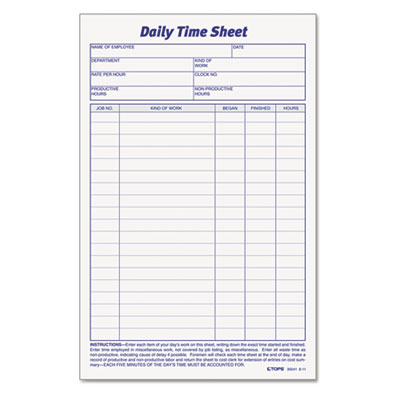 Tops Business Forms 30041 TOPS Daily Time and Job Sheets