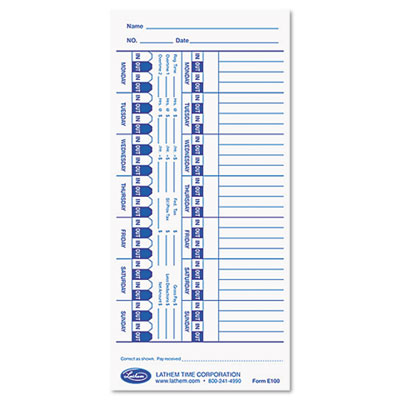 Lathem Time E100 Cards for Lathem E-Series Time Recorders