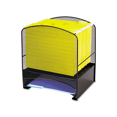 Safco 3260BL Onyx Mesh Desktop Hanging File With Two Horizontal Trays
