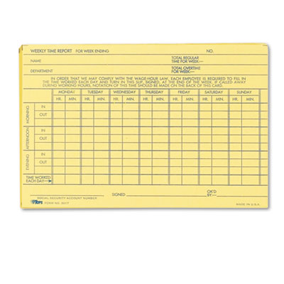 Tops Business Forms 3017 TOPS Weekly Employee Time Report Card