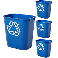 Rubbermaid Commercial Products Deskside Recycling Can, 7-Gallon/28-Quart, Blue Recycling Symbol, Plastic, for Bedroom/Bathroom/Office/Under Desk/Sink 4-Pack