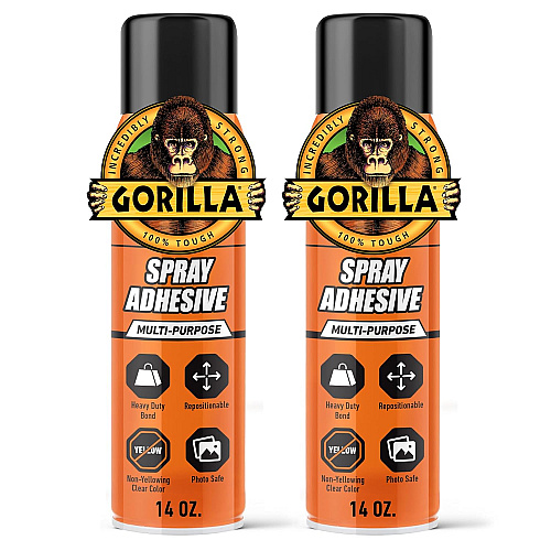 Gorilla Heavy Duty Spray Adhesive, Clear Glue, 14 Ounce (Pack of 2) - All Purpose with Comfort Nozzle for Indoor or Outdoor