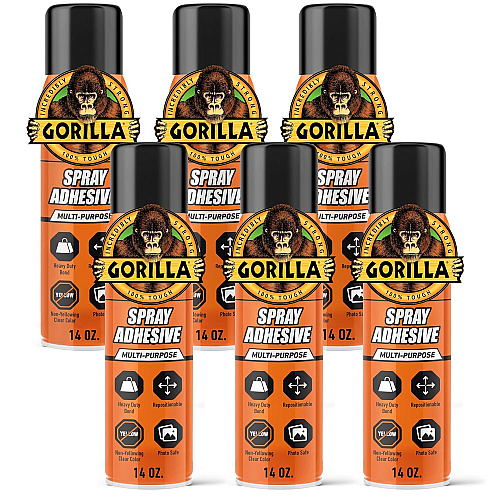 Gorilla Heavy Duty Spray Adhesive, Clear Glue, 14 Ounce (Pack of 6) - All Purpose with Comfort Nozzle for Indoor or Outdoor