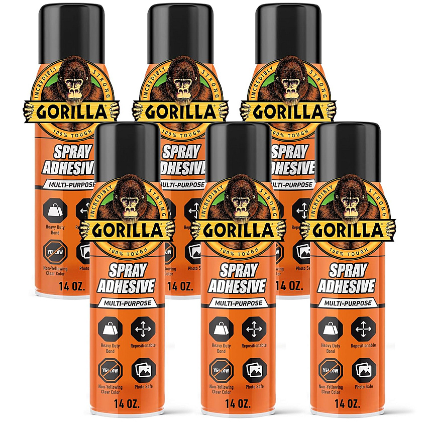 Gorilla Heavy Duty Spray Adhesive, Clear Glue, 14 Ounce (Pack of 6) - All Purpose with Comfort Nozzle for Indoor or Outdoor