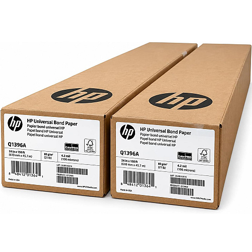 HP Wide Format Universal Bond Paper 24 in x 150 ft, 2 Roll Bundle 4.2 mil - 80 gsm, 21 lbs 2in core