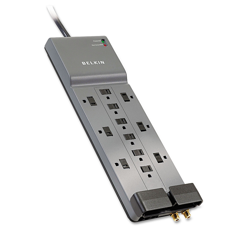 Belkin Professional Series SurgeMaster Surge Protector, 12 AC Outlets, 8 ft Cord, 3,780 J, Dark Gray (BE11223008) - 3 Pack