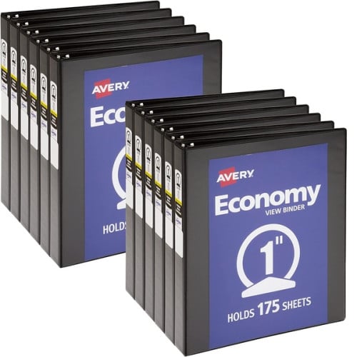 Avery Economy View Binder with Round Rings , 3 Rings, 1 12 Pack