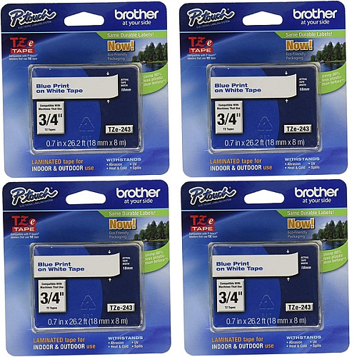 Brother TZe Standard Adhesive Laminated Labeling Tape, 0.7 - 4 Pack