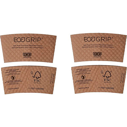 Eco-Products EcoGrip Hot Cup Sleeves - Renewable and Compostable, Fits 12, 16, 20, 24 oz Cups, Kraft, 1,300/Carton (EG2000) - 2 Pack