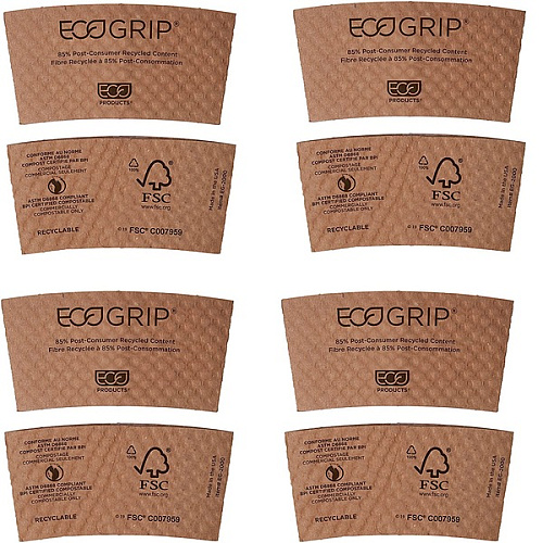 Eco-Products EcoGrip Hot Cup Sleeves - Renewable and Compostable, Fits 12, 16, 20, 24 oz Cups, Kraft, 1,300/Carton (EG2000) - 4 Pack