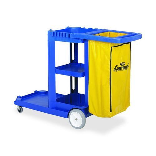 Continental Janitorial Cart 8" , 3" Caster Size - Plastic, Vinyl - 38" Length x 55" Width x 30" Depth x 38" Height - Blue - 1 Each (184BL)