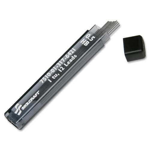 AbilityOne SKILCRAFT Mechanical Pencil Lead Refill 0.5 mm Point - #2 - Hard - Black - 12 / Tub (3176421TB)
