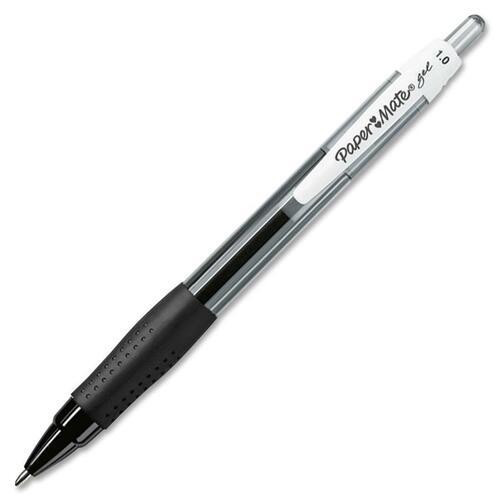 Paper Mate Retractable Gel Pen, Bold 1mm, Black Ink, Translucent Black Barrel, Dozen PEN,GEL,BOLD PT,1.0MM,BK (1753365)