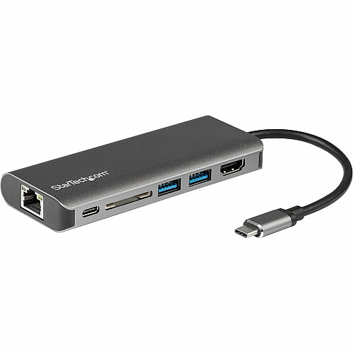 StarTech.com USB C Multiport Adapter - Portable USB Type-C Travel Dock - 4K HDMI, 2-pt USB Hub, SD, GbE, 60W PD Pass-Through - Laptop Dock (DKT30CSDHPD)