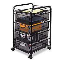 Onyx Mesh Mobile File With Four Supply Drawers, Metal, 1 Shelf, 4 Drawers, 15.75" X 17" X 27", Black