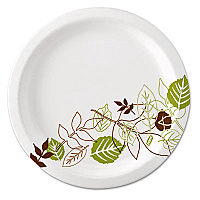 Pathways Soak Proof Shield Heavyweight Paper Plates, WiseSize, 10.13" dia, Green/Burgundy, 500/Carton