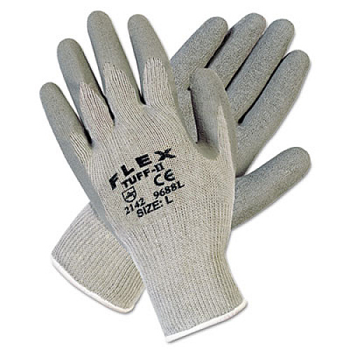 FlexTuff Latex Dipped Gloves, Gray, Large, 12 Pairs