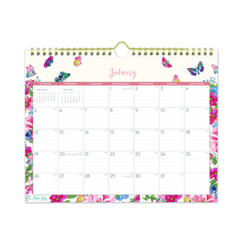 Blue Sky Fly By Monthly Wall Calendar, Butterflies Artwork, 11" x 8.75", Cream/Pink/Blue Sheets, 12-Month (Jan to Dec): 2026 (148643)