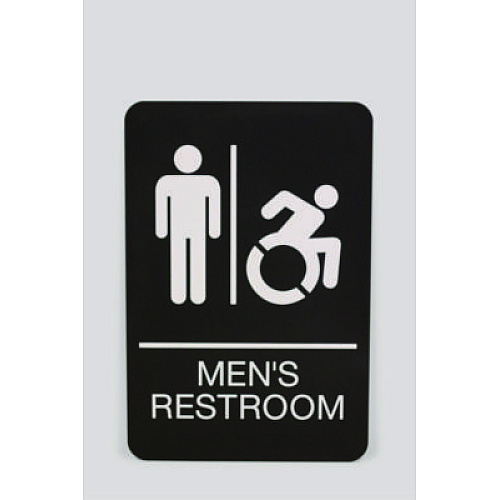 Ada Sign, Men's Restroom, 6 X 9, Black Face, White Graphics