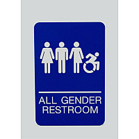 Ada Sign, All Gender Restroom, 6 X 9, Blue Face, White Graphics