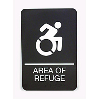 Ada Sign, Area Of Refuge, 6 X 9, Black Face, White Graphics