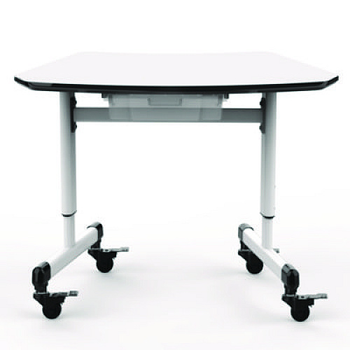 Luxor Height-Adjustable Trapezoid Student Desk with Drawer, 60.25 x 21 x 32 to 38, White (MBSDESK)