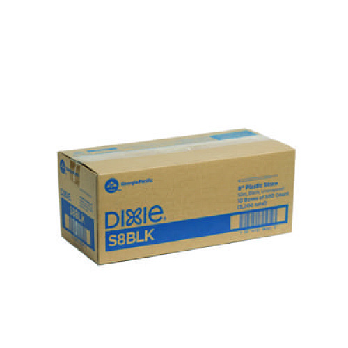 Dixie Slim Unwrapped Plastic Straws, 8", Plastic, Black, 500/Box, 10 Boxes/Carton (S8BLK)