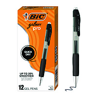 BIC Gelocity Pro Gel Pens, Retractable, Medium 0.7 mm, Black Ink, Black/Clear Barrel, 12/Pack (RPGL11BLK)