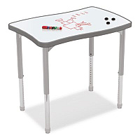 MooreCo Hierarchy Creator Rectangle Desk, 32.1 x 21.4 x 18 to 29, White Dry Erase/Platinum Legs, Ships in Two Boxes(Worksurface/Legs) (70529)