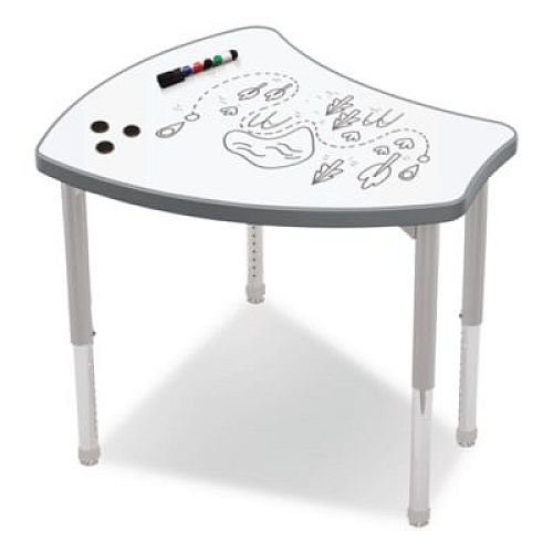 MooreCo Hierarchy Shapes Desk, 30" x 25.8" x 18" to 29", White Dry Erase/Platinum Legs, Ships in Two Boxes (Worksurface and Legs) (70523)