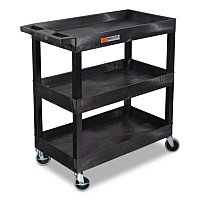 Luxor Tuffy XL Three-Shelf Utility Cart with Tub Shelves, Plastic, 300 lb Capacity, 35