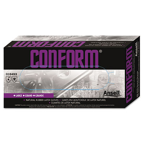 Ansell Conform Natural Rubber Latex Gloves, 5 mil, Medium, 100/Box (69210M)