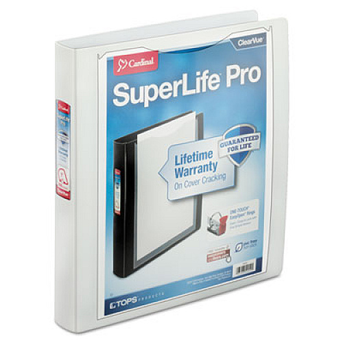 Cardinal SuperLife Pro Easy Open ClearVue Locking Slant-D Ring Binder, 3 Rings, 1.5" Capacity, 11 x 8.5, White 1 1/2" Binder Capacity - Letter - 8 1/2" x 11" Sheet Size - 350 Sheet Capacity - 3 Ring(s) - Fastener(s): D-Ring - Pocket(s): 2, Interna (54662)