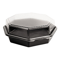 OctaView Hinged-Lid Cold Food Containers, 42 oz, 9.57 x 9.2 x 3.2, Black/Clear, Plastic, 100/Carton