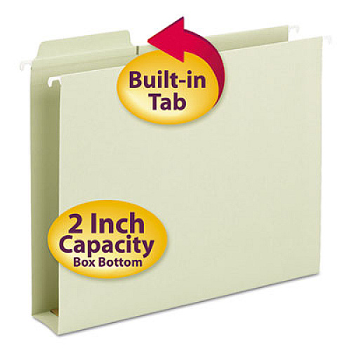 Smead FasTab Box Bottom Hanging Folders, Letter Size, 1/3-Cut Tabs, Moss, 20/Box 8 1/2" x 11" - 2" Expansion - Top Tab Location - Assorted Tab Position - 11 pt. - 2 Plys - Moss - Reinforced Tab - 10% Recycled - 20 / Box (64201)