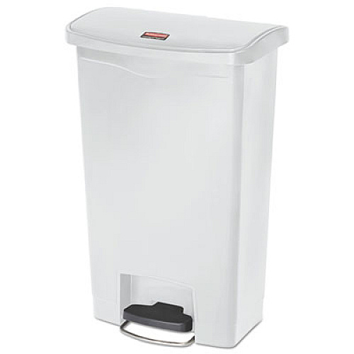 Slim Jim Resin Step-On Container, Front Step Style, 13 gal, Polyethylene, White