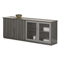 Safco Medina Series Low Wall Cabinet with Doors, 72w x 20d x 29.5h, Gray Steel, Box2 Contemporary - 34.92" Width x 26.70" Height x 600 mil Thickness - Lockable - Glass, Wood - Gray, Laminate - 1 Each (MVLCDLGS)