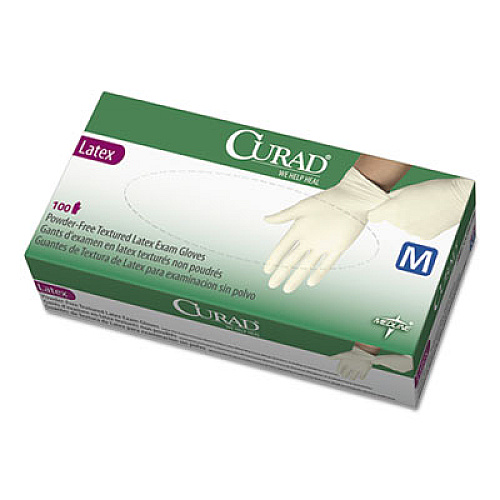 Curad Latex Exam Gloves, Powder-Free, Medium, 100/Box Medium Size - White - Textured - For Healthcare Working - 100 / Box (CUR8105)