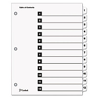 Cardinal OneStep Printable Table of Contents and Dividers, 12-Tab, 1 to 12, 11 x 8.5, White, White Tabs, 1 Set 12 x Divider(s) - Printed Tab(s) - Digit - 1-12 - 12 Tab(s)/Set - 9" Divider Width x 11" Divider Length - Letter - 8.50" Width x 11" Len (61213)