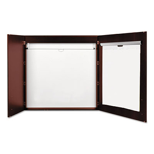 MasterVision Conference Cabinet, Porcelain Magnetic Dry Erase Board, 48 x 48, White Surface, Cherry Wood Frame 48" Board Height x 48" Board Width - Porcelain Steel Surface - Cherry Wood Frame - 1 Each (CAB01010130)