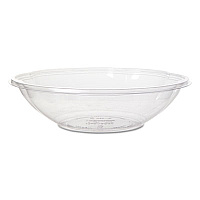 Salad Bowls with Lids, Squat, 64 oz, 9.5 Diameter x 3.2 h, Clear, Plastic, 150/Carton