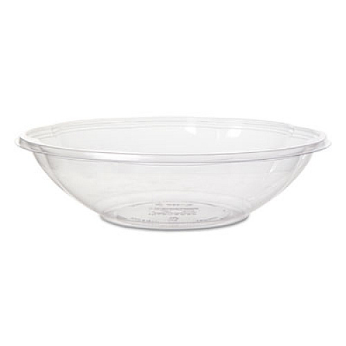 Salad Bowls with Lids, Squat, 64 oz, 9.5 Diameter x 3.2 h, Clear, Plastic, 150/Carton