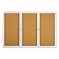 Quartet Enclosed Indoor Cork Bulletin Board with Three Hinged Doors, 72 x 48, Tan Surface, Silver Aluminum Frame 48