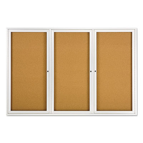Quartet Enclosed Indoor Cork Bulletin Board with Three Hinged Doors, 72 x 48, Tan Surface, Silver Aluminum Frame 48" Board Height x 72" Board Width - Brown Natural Cork Surface - Hinged, Self-healing, Shatter Proof, Rounded Corner, Durable - Silver (2367)