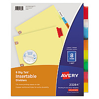 Avery Insertable Big Tab Dividers, 8-Tab, Double-Sided Gold Edge Reinforcing, 11 x 8.5, Buff, Assorted Tabs, 1 Set (23284)