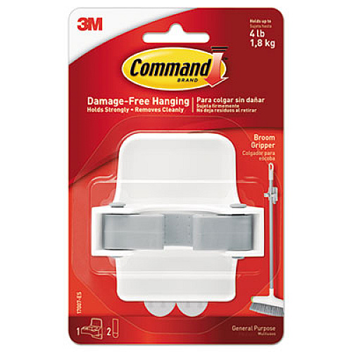 Command Broom Gripper, 3.12w x 2.43d x 3.34h, White/Gray, 1 Gripper/2 Strips 4 lb (1.81 kg) Capacity - 4" Height x 5.2" Width - for Broom - Plastic - White, Clear - 1 Each (17007ES)