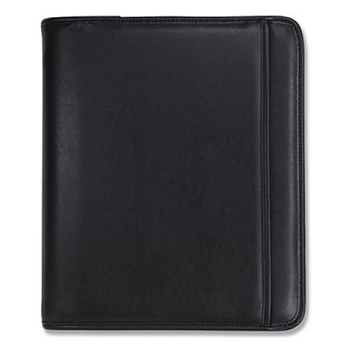 Professional Zippered Pad Holder/Ring Binder, Pockets, Writing Pad, Vinyl Black