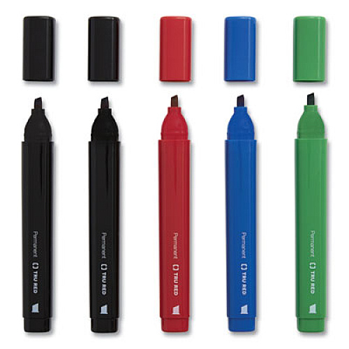 TRU RED Permanent Marker, Tank-Style, Medium Chisel Tip, Assorted Colors, 5/Pack (24376611)